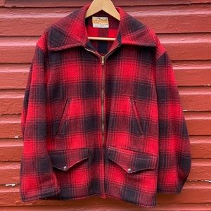 Vintage Penney's Black & Red Buffalo Plaid Mackinaw Hunting Jacket Men's Size 40